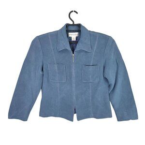 Womens Katherine Kelly Collection Blue 100% Silk Full Zip Jacket Pockets Size 12